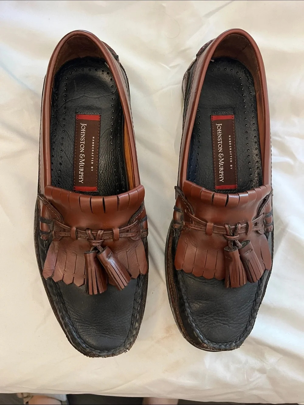 Johnston & Murphy Two-Tone Brown and Dark Brown Tassel Kiltie Loafers